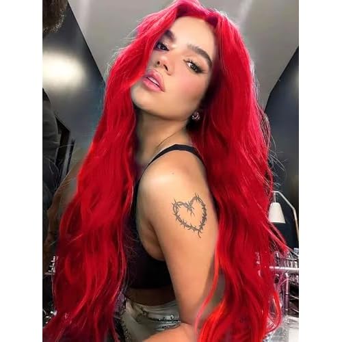 YESEGO Halloween Long Red Wigs for Women 26 Inch Curly Wavy Middle Part Body Wavy Wig Natural Looking Synthetic Heat Resistant Fiber Wig for Daily Party Cosplay Use, Red
