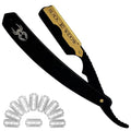 Professional Straight Razor for Men - Matte Black & Gold Finish with 10 Blades
