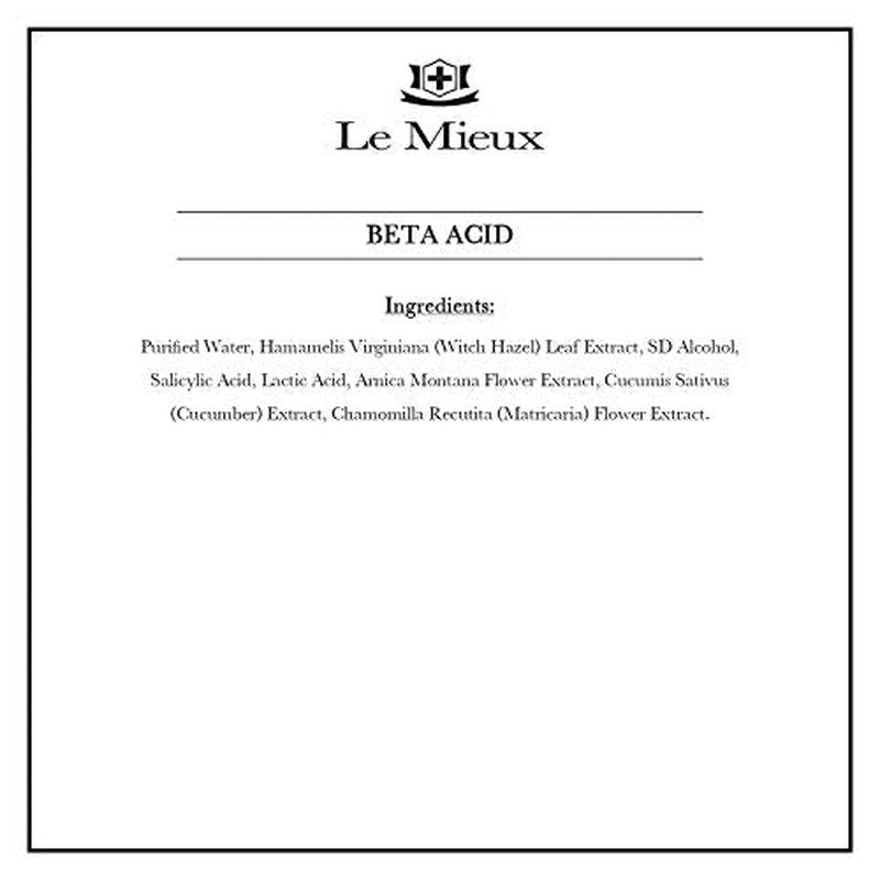 Le Mieux Beta Acid - Salicylic & Lactic Acid Clarifying Solution - Exfoliating Face Toner for Oily, Blemish Prone Skin and Congested Pores (0.5 oz / 15 ml)