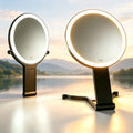 Travel Makeup Mirror with Lights & Foldable Stand - Black 1X/10X Magnification