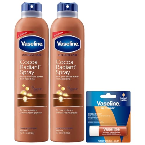 Vaseline Cocoa Radiant Spray Body Lotion 2-Pack + Lip Therapy Stick, 4.33 oz Each