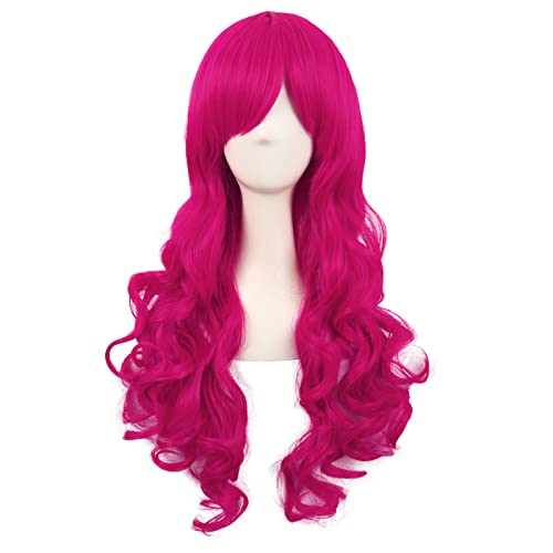 MapofBeauty Lolita Long Curly Pink Ponytail Clip-On Wig for Cosplay