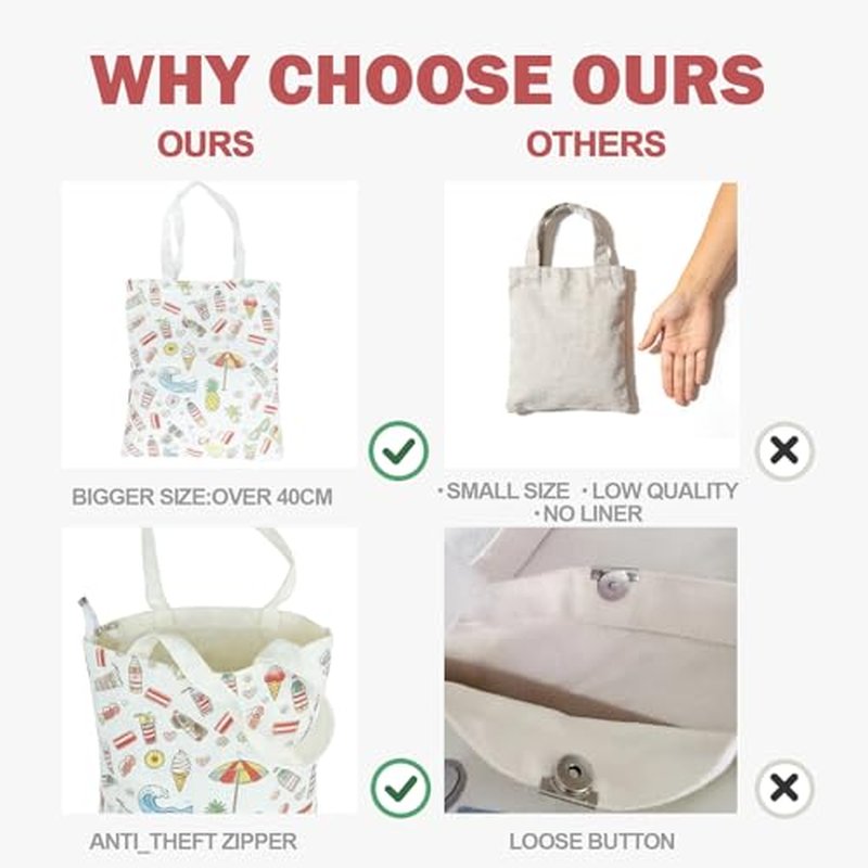 Canvas Tote Bag Girls Linen Drinks Gift Bags Inner Opening Strap Zipper Canvas Bags Accessories Tote Bag for Women