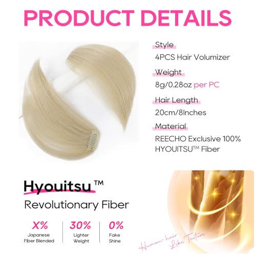 REECHO Light Blonde Clip-in Hair Volumizer 8 Inch Pack of 4 - Thick Hair Extensions for Fine Hair
