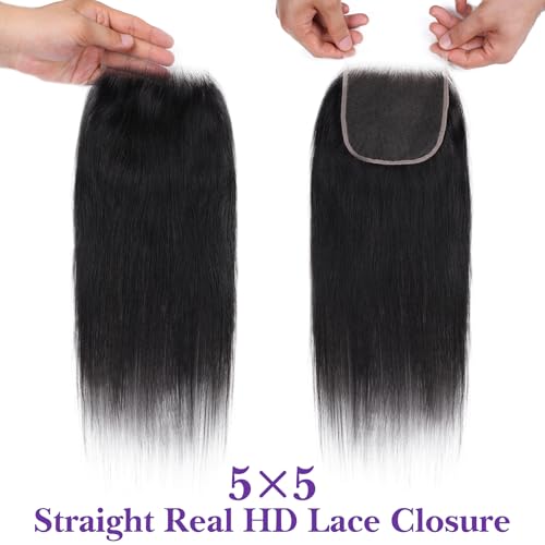 16 Inch Straight Virgin Human Hair Lace Closure with HD Swiss Skinlike Lace - MOCA HAIR 5x5