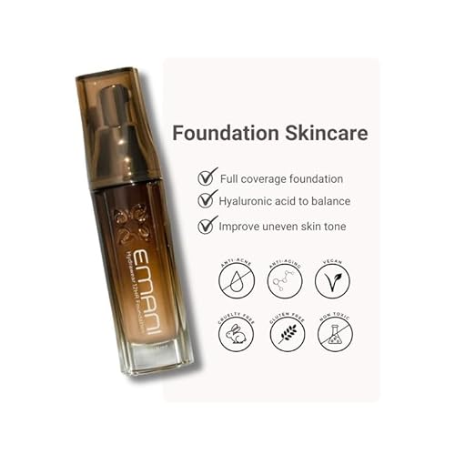 Emani HydraWear Brightening Foundation ? Buildable Coverage, Safe for Sensitive Skin ? Long-Lasting Hydration, Hyaluronic Acid, Silicone Free, Vegan and Cruelty-Free, Golden Amber