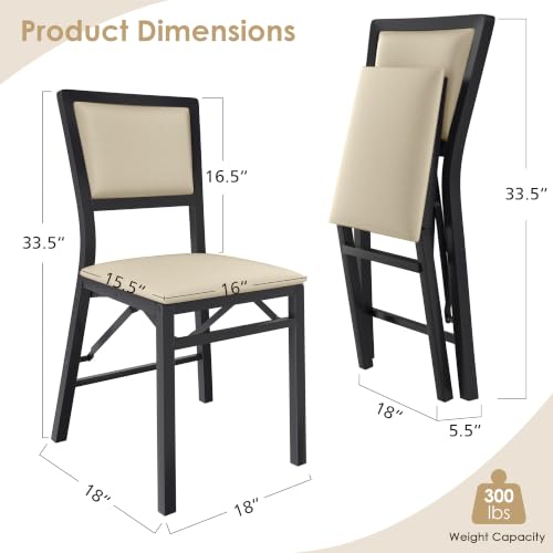 VECELO Creamy Beige Foldable Dining Chairs Set of 2 - Padded Metal Guest Seating