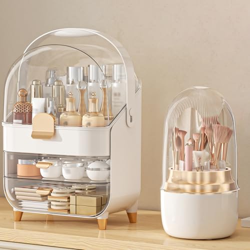 Anylady Makeup Organizer Countertop - White Brush Style, 3-Tier Cosmetic Storage