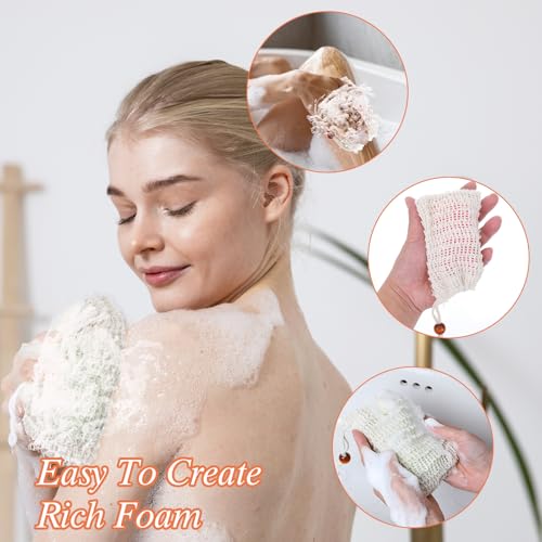 100 Pieces Sisal Soap Saver Bags Exfoliating Mesh Pouches for Bath and Shower