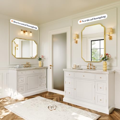Wiserset Gold 30" x 20" Scalloped Mirror Wall Decor for Bathroom & Living Room