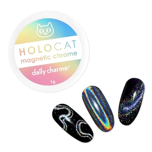 Daily Charme Holographic 3-in-1 Cat Eye Magnetic Nail Chrome Powder 1g - Holo Rainbow Silver