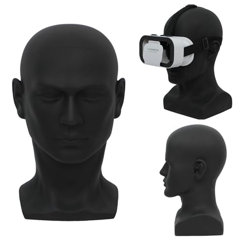 Male Mannequin Head PVC Display Model for Wigs Hats Masks Sunglasses - Matte Black L30