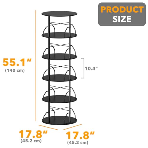5 Tier Rotating Bookshelf Tower - 55.1 Inch Black Spinning Bookcase, Space Saving Corner Organizer