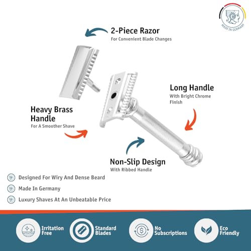 Merkur 39C Double Edge Safety Razor - Long Handle, Slant Bar, Made in Germany - Pack of 1