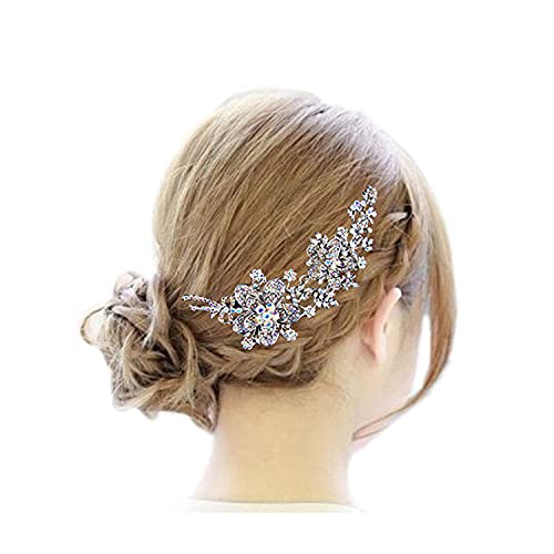 Iridescent Clear AB Flower Leaf Bowknot Hair Comb - Silver-Tone, 6 Inch