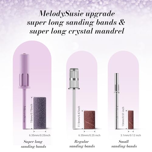 MelodySusie Portable Nail Drill 30000 RPM with 50 Pcs Nail Drill Bits Super Long Sanding Bands