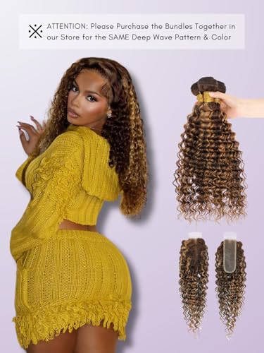 Honey Blonde Deep Wave 2x6 HD Lace Closure 10 Inch - Brown Highlight Ombre