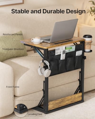 HUANUO Adjustable TV Tray Table with Cup Holder & Storage Bag