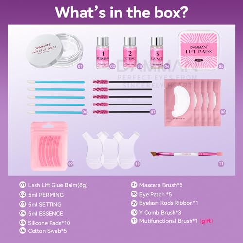 DAMMAN Lash Lifting Kit 7-9 Mins Long Lasting 6-8 Weeks Eyelash Perm Set Low Odor and Low Irritation Professional Eyelash Lifting Kit Natural Look Semi Permanaent Lash Lift Set
