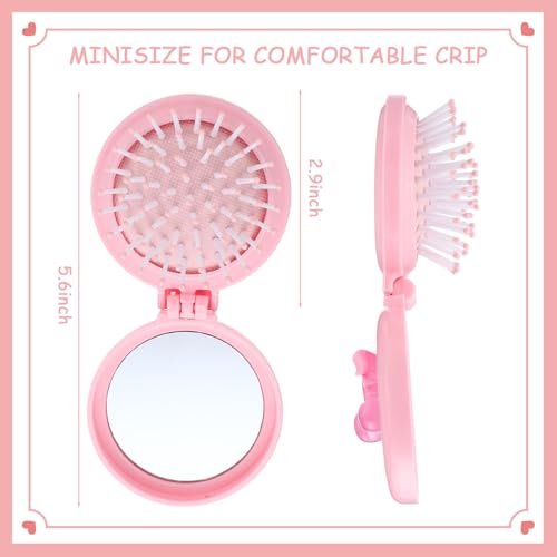 Pink 24 Pack Foldable Travel Hair Mirror Comb Set with Bows - Portable Small Size