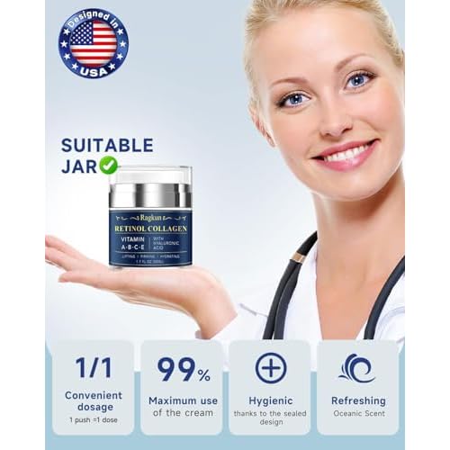 Retinol Cream for Face, Collagen Neck Creams for Tightening and Firming, Anti Aging Day & Night Facial Moisturizer for Women & Men, Instant Face Lift Wrinkle Cream 1.7 fl. oz with Glycolic Acid Pads