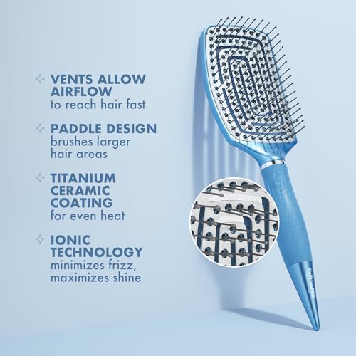 Vented Paddle Brush for Blow-Drying - Nano Titanium Ceramic Coated, Frizz Control