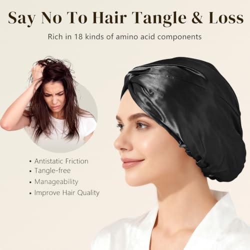 ZIMASILK 22 Momme Black Mulberry Silk Bonnet for Sleeping, One Size