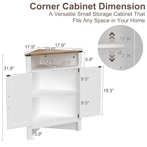 M METERXITY Bathroom Corner Cabinet with Barn Doors, Adjustable Shelf - Farmhouse Rustic Style, Waterproof MDF Storage Organizer