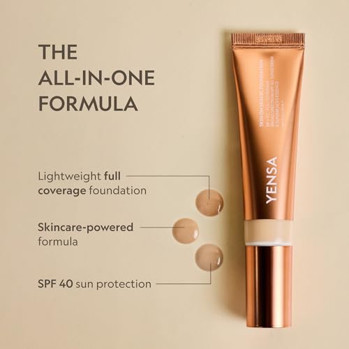 YENSA Skin on Skin BC Foundation Makeup - CC Cream, BB Cream & Full Coverage Foundation-In-One - Buildable, Radiant Finish with SPF 40, Hyaluronic Acid, Peptides & 8 SuperBlacks - Medium Warm (1 oz)