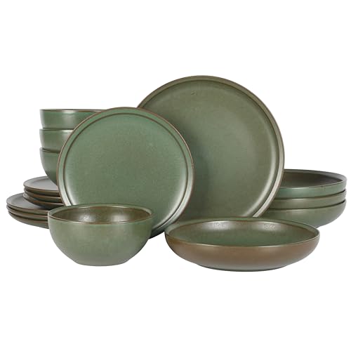 Gibson Elite Beckett Green 16-Piece Stoneware Dinnerware Set for 4 - Matte Reactive Glaze