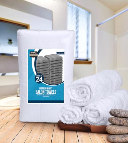 Utopia Towels 24 Pack White Salon Towels 16x27 in 100% Cotton for Hair & Spa