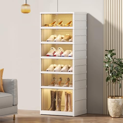 Foldable Shoe Rack Organizer 6 Tiers - White, Holds 12 Pairs, 17.3" Wide