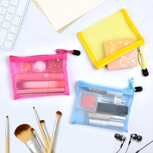 42 Pcs Mini Zipper Mesh Bags, 5 x 4 Inch Small Makeup Bag Lipstick Cosmetic Accessories Organizer Nylon Makeup Zipper Pouch Beauty Travel Toiletry Bag Kit for Women (7 Colors)