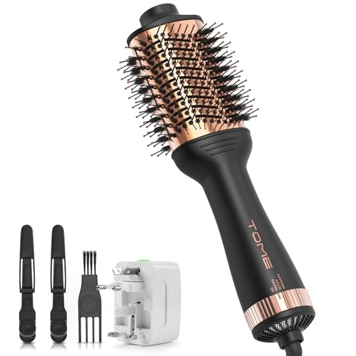 3-Inch Hot Air Brush - 1200W Oval Ceramic Titanium Blowout Styling Tool, Dual Voltage - Black