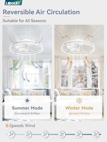 24-Inch White Modern Ceiling Fan with Lights and Remote - Low Profile, Dimmable, Quiet DC Motor, Reversible, Smart App Control
