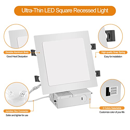 White 11-Inch Square Recessed LED Light Pack - Dimmable 3 CCT, 2200 Lumens