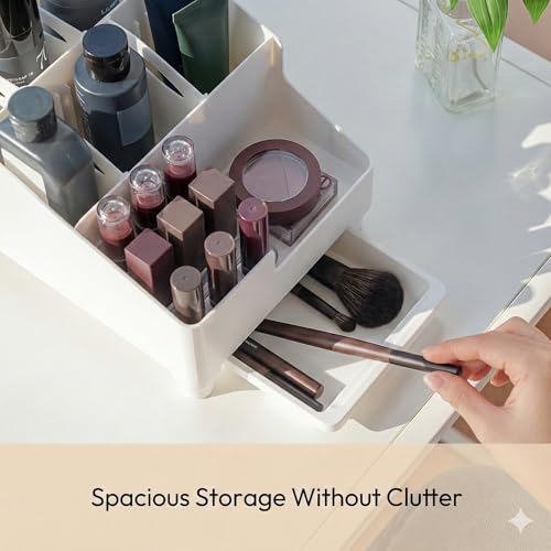 carrotez Make up Vanity Organizer Countertop Skincare Cosmetic, Accessories Organizers, Customizable Compartments - White, 7.6 inches