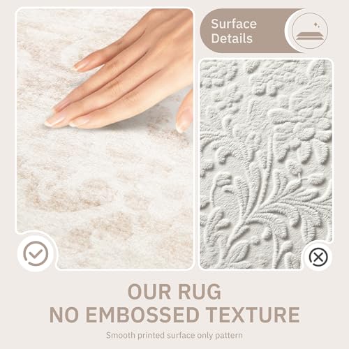 8x10 Washable Area Rug for Living Room - Neutral Beige Ivory, Non-Slip, Soft