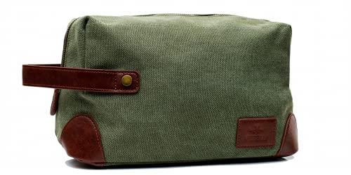 Vetelli Vintage Canvas Toiletry Bag - Green Travel Dopp Kit Waterproof & Durable
