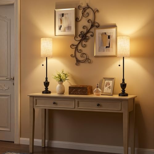EJIAXIN Matte Black Set of 2 Buffet Table Lamps 28in Slim Living Room Decor