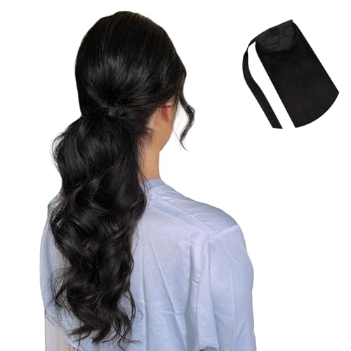 Hotbanana Human Hair Ponytail Extension 14 Inch Jet Black 75g - Soft & Silky, Variation of 14 Inch-75g / Ponytail-1 Jet Black