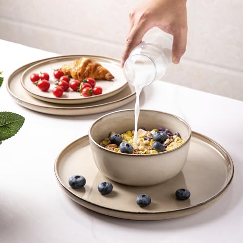 GBHOME Ceramic Dinnerware Set for 4 - Cappuccino, 12 Pieces Includes Plates & Bowls