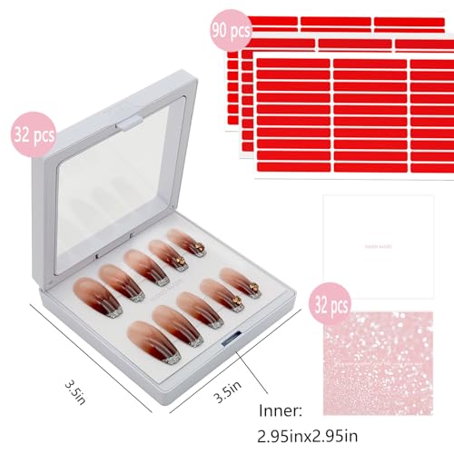 3.5 Inch White 32 Pack Floating Nail Packaging Boxes with 90 Adhesive Tapes