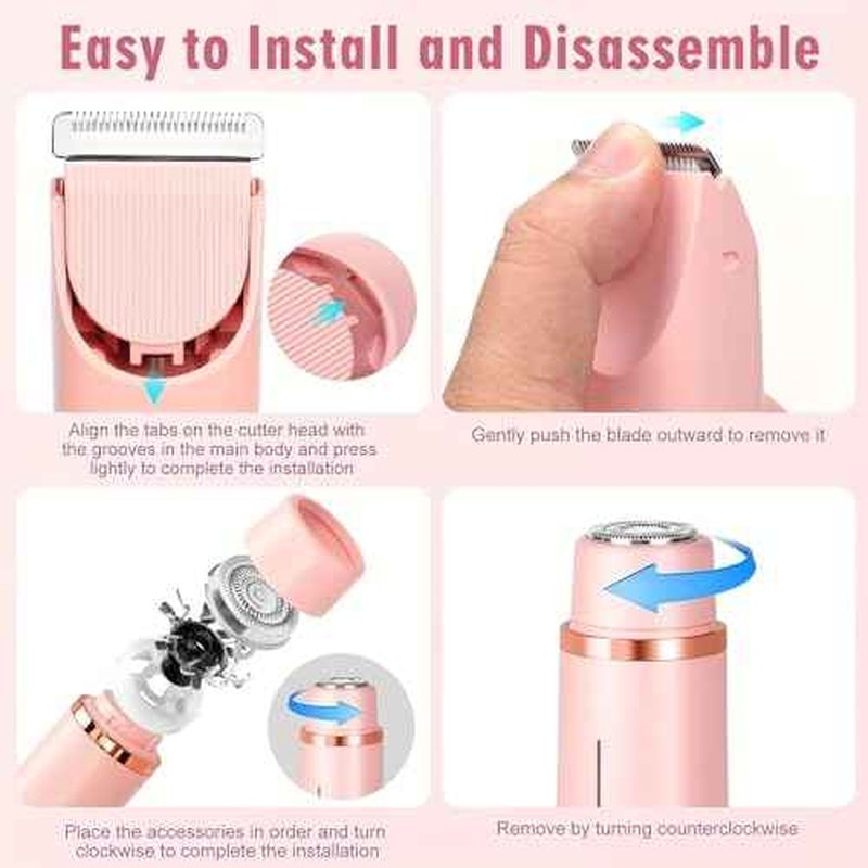 Bikini Shaver,2 in 1 Dual Head Bikini Trimmer & Body Shaver, Painless Hair Removal with Silky Glow Finish, Cordless & Waterproof Electric Trimmer for Women,Pink