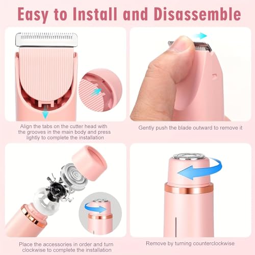 Bikini Trimmer for Women,2 in 1 Dual Head Bikini Shaver & Body Shaver,Cordless & Waterproof Electric Bikini Trimmer for Women, Painless Hair Removal with Silky Glow Finish,Pink3