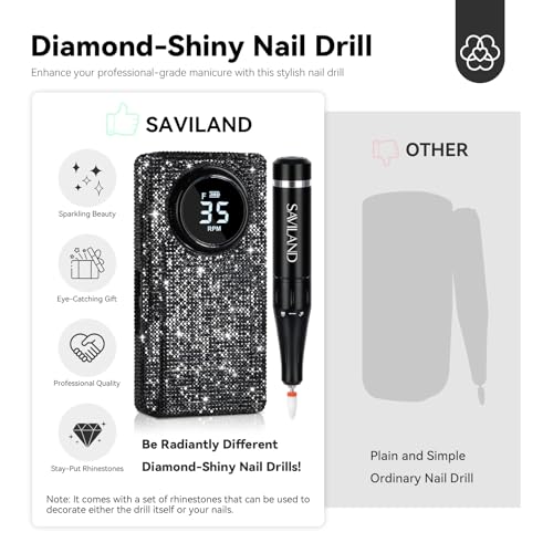 SAVILAND Portable Electric Nail Drill 35000RPM for Professional Nail Techs - Black