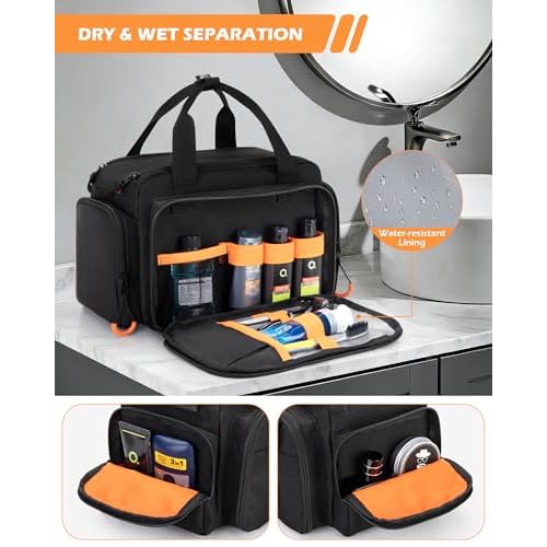 Tactical Travel Toiletry Bag for Men, Extra Large Dopp Kit Organizer with Dual Way Zippers, Travel Hygiene Bag for Shaving Grooming Bathroom Essentials, Black (Empty Bag)