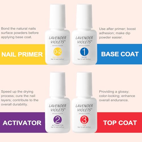 Dip Powder Nail Kit 8 Colors with Blush & Lavender Dreams Variation - Manicure Set with Primer, Top Coat, Activator & Glitter