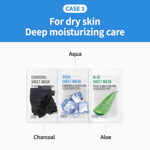 Hydrating Face Mask Variety Pack - 40 Sheets with Aloe Charcoal Collagen & More - 1 Pack of 40