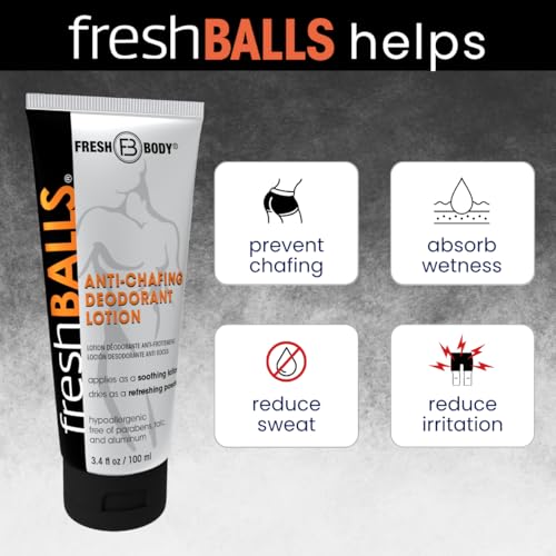 Fresh Body Fresh Balls Deodorant Cream to Powder – Men's Anti-Chafing & Hygiene, 3.4 fl oz (Pack of 6)